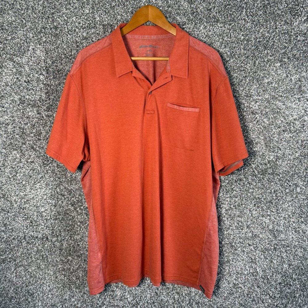Eddie Bauer FreeDry Mens 2XL‎ Burnt Orange Heather Performance Polo Shirt Pocket